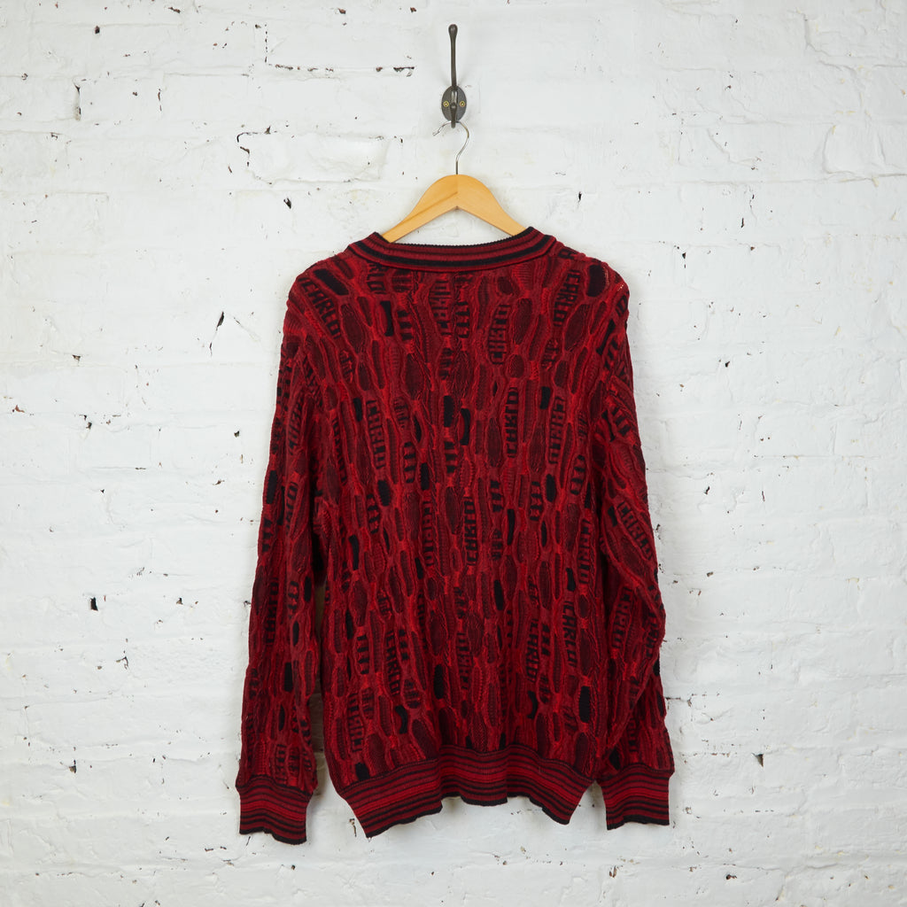 90s Pattern Texture Knit Jumper - Red/Black - XL