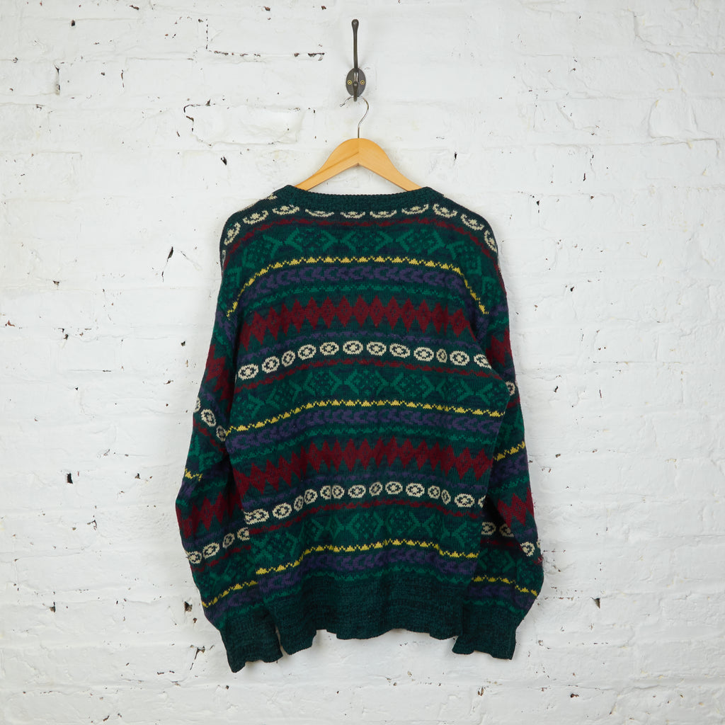 90s Pattern Knit Jumper - Green - L