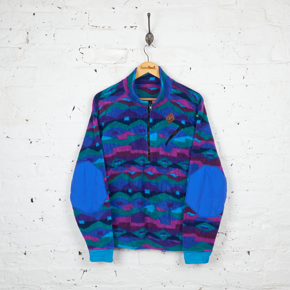 90s 1/4 Zip Pattern Fleece - Blue - M