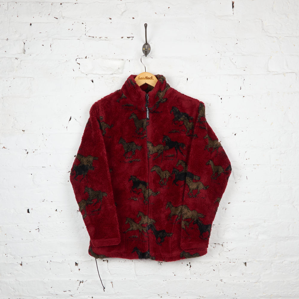 Horses Pattern Fleece Jacket - Red - S