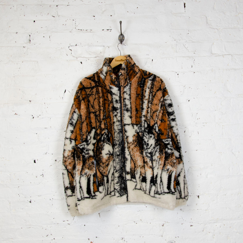 Vintage Wolf Pattern Fleece - Orange/Black - XL