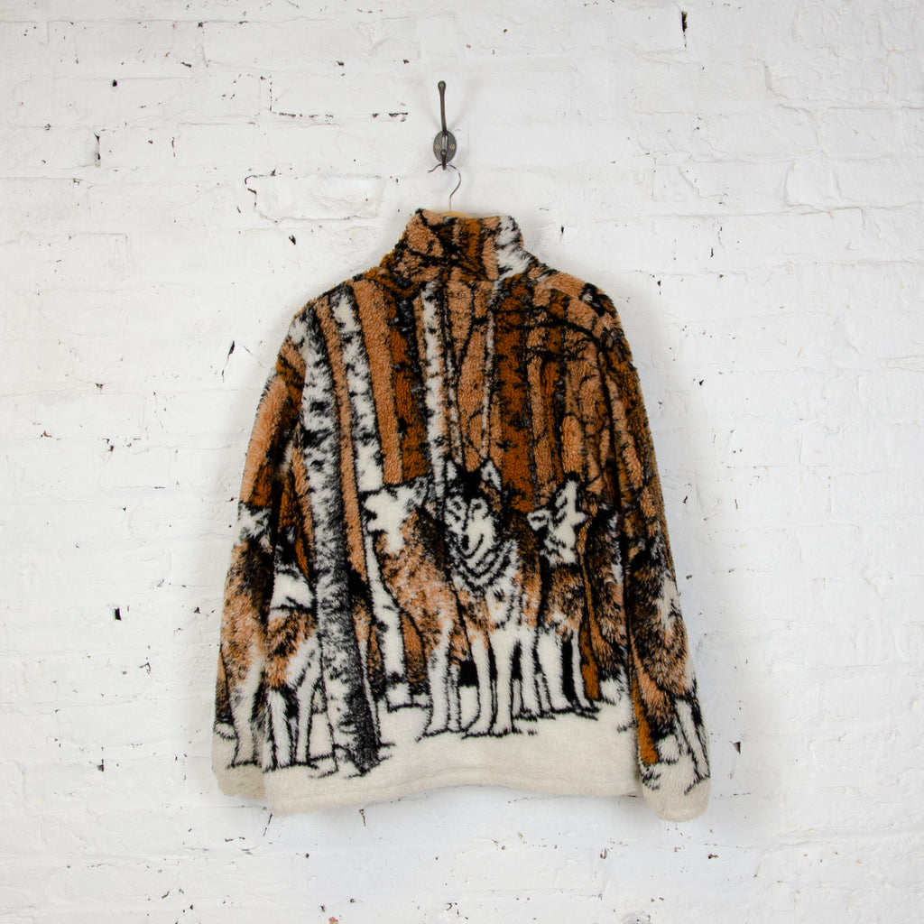 Vintage Wolf Pattern Fleece - Orange/Black - XL
