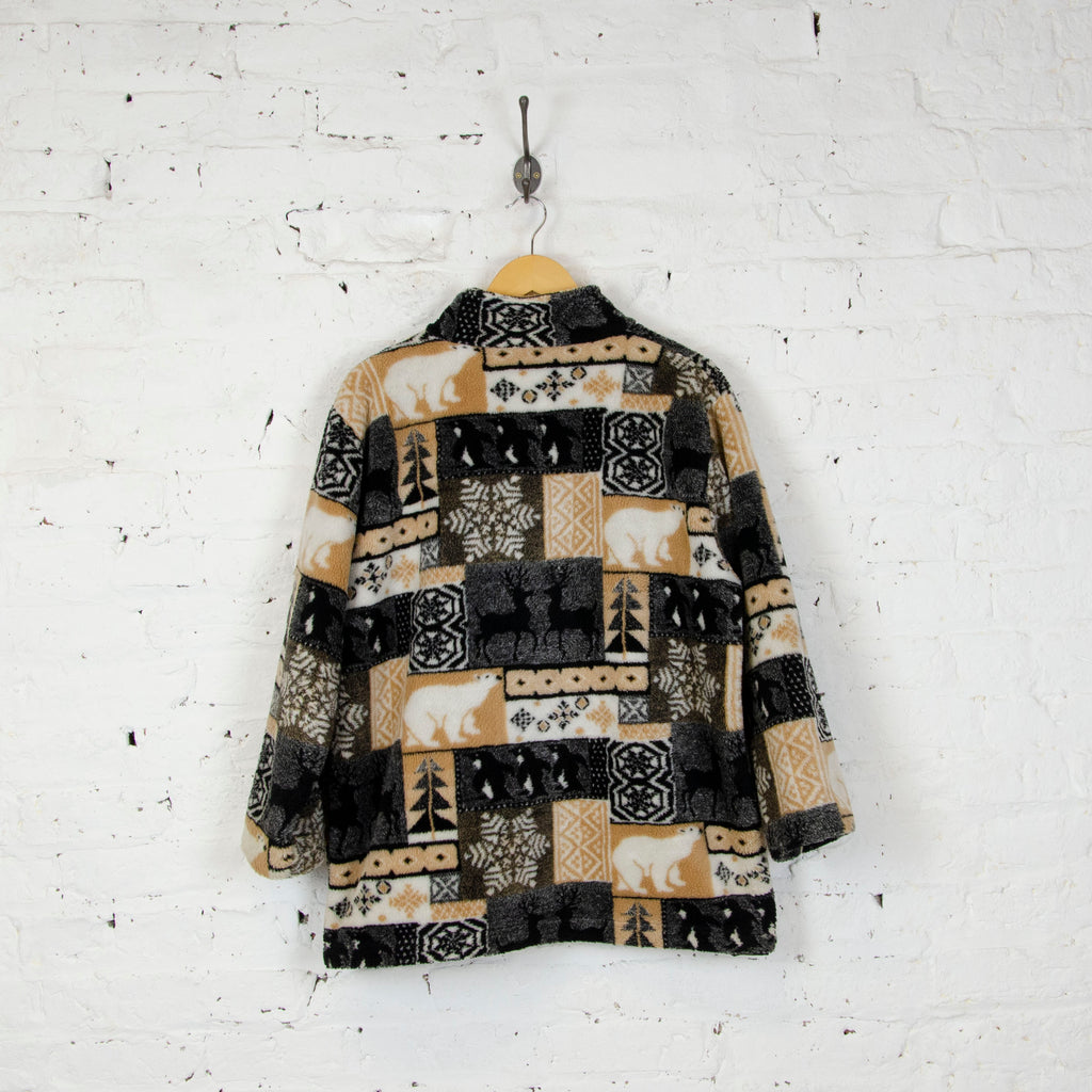 Festive Pattern Fleece Jacket - Beige/Black - L