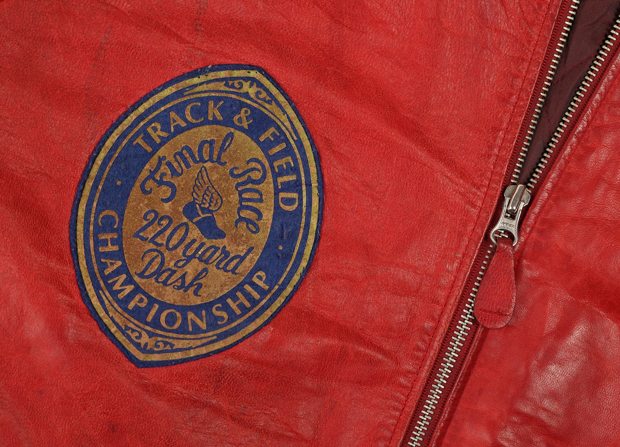 Avirex Track and Field Varsity Leather Bomber Jacket - Red - L 