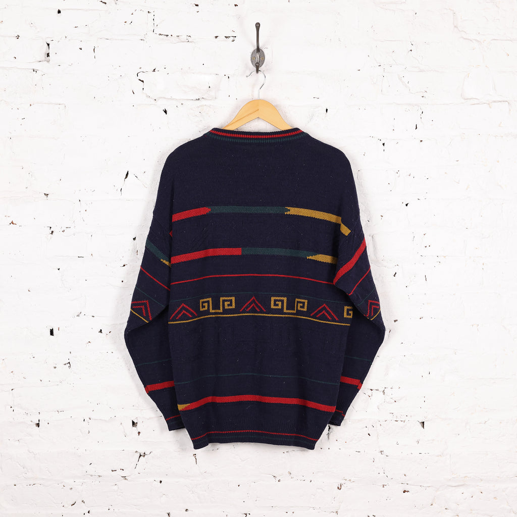 90s Pattern Knit Jumper - Blue - L