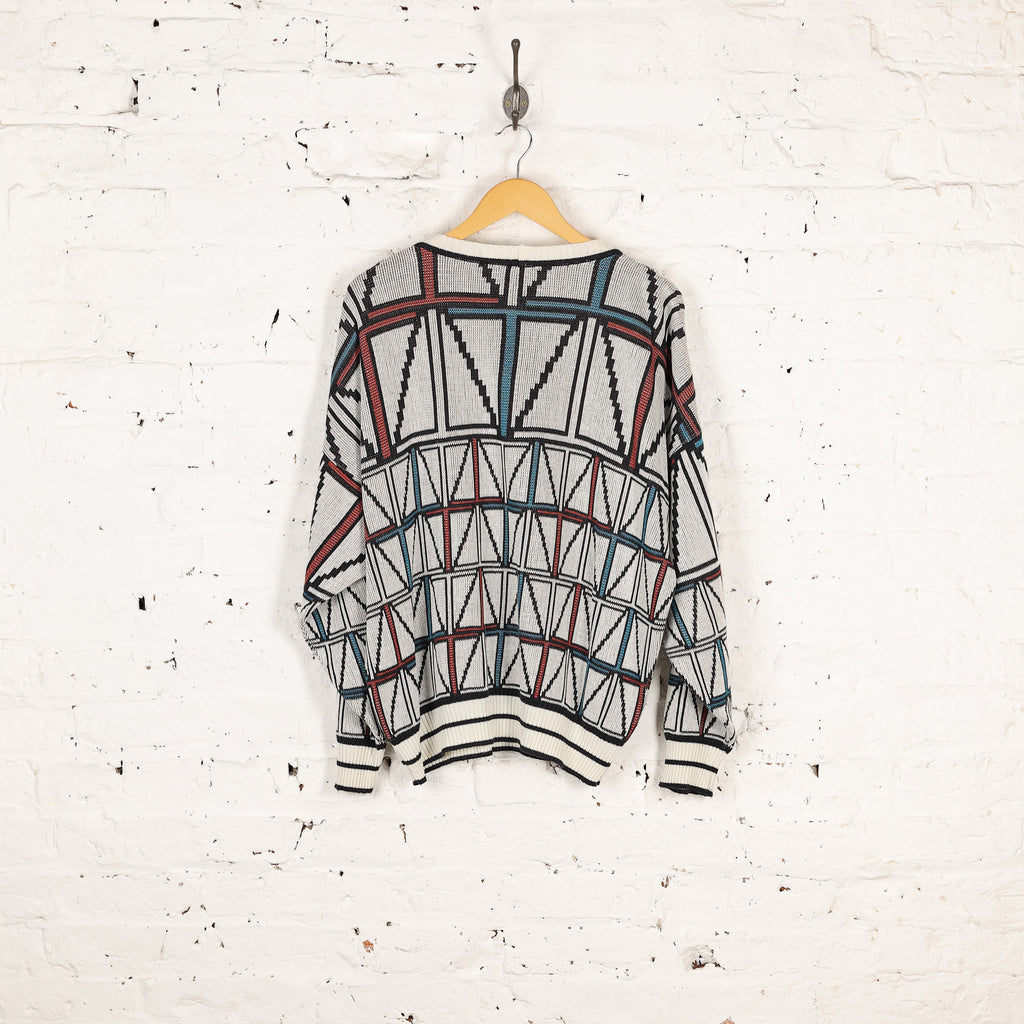 90s Hugo Boss Pattern Knit Jumper - White - L