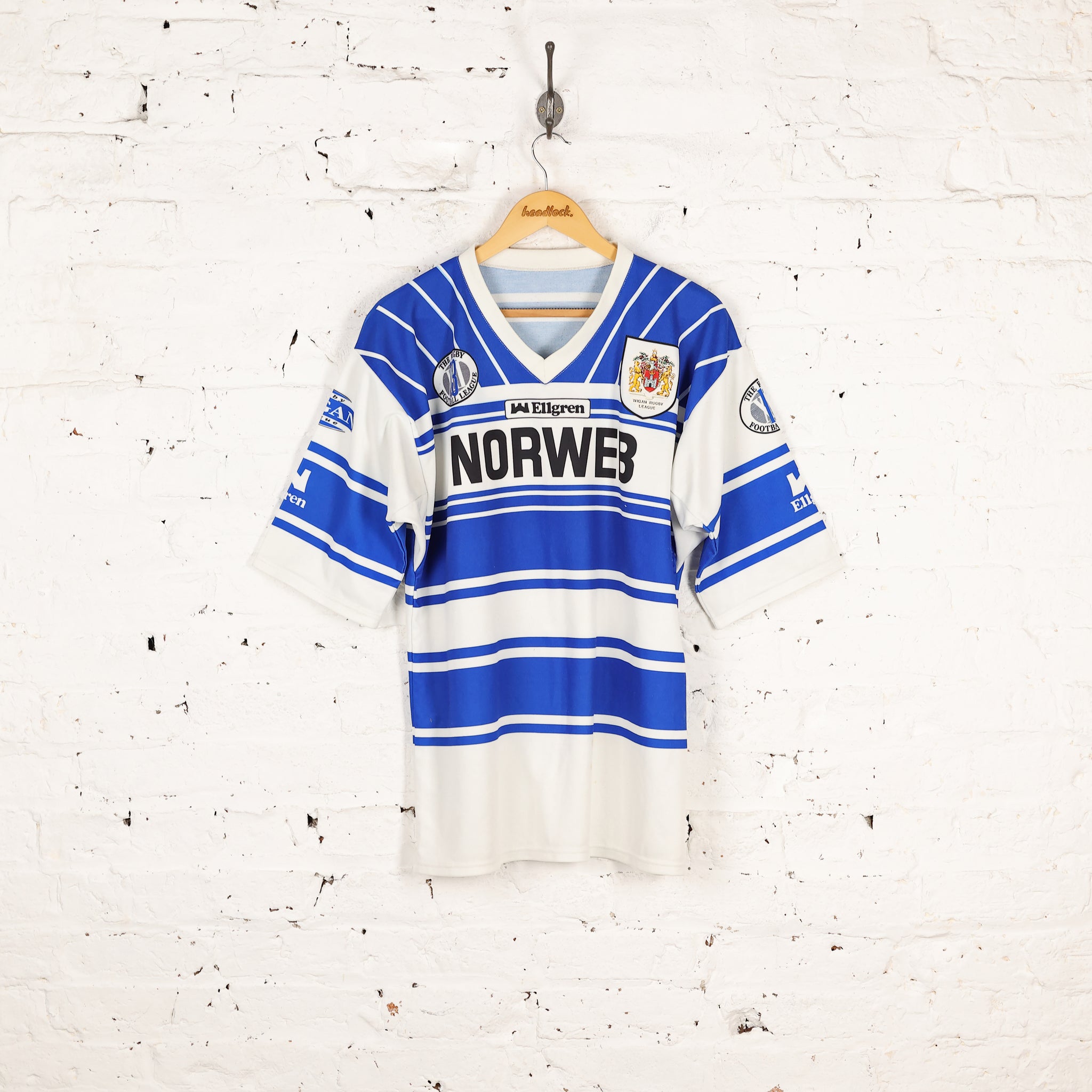 Ellgren Wigan Warriors 1990 Rugby Shirt - Blue - L – Headlock