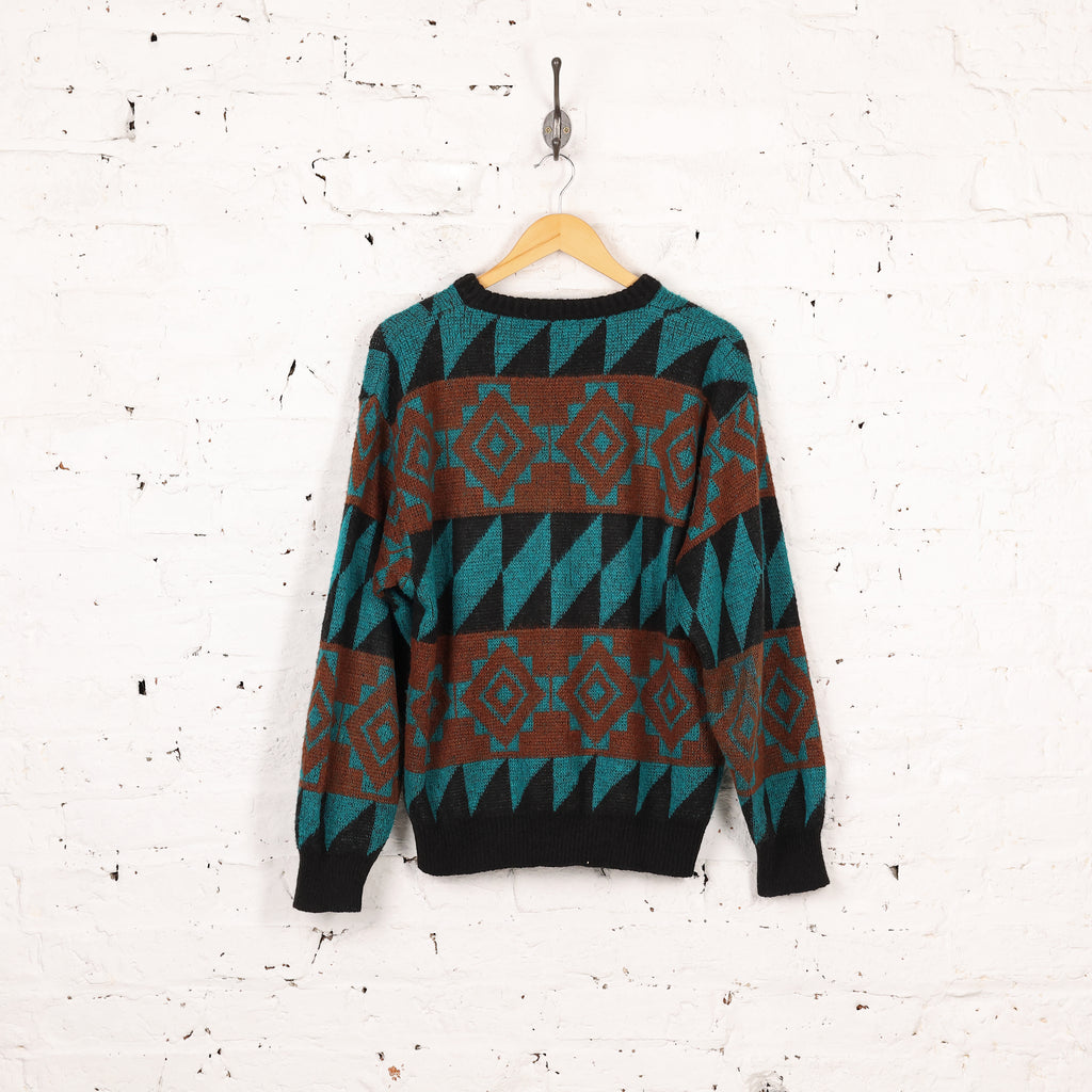 Benetton 90s Pattern Knit Jumper - Brown/ Black - M