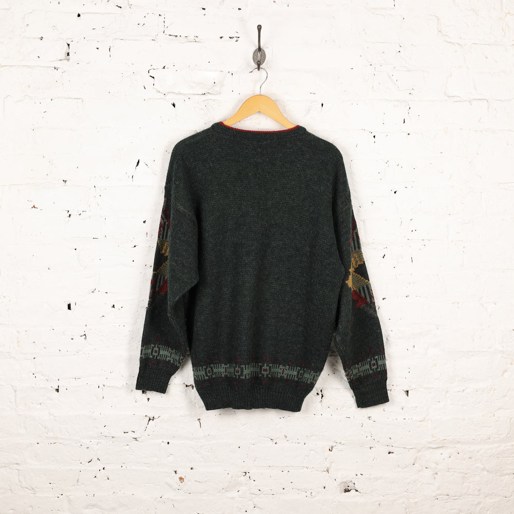 90s Pattern Knit Jumper - Green - L