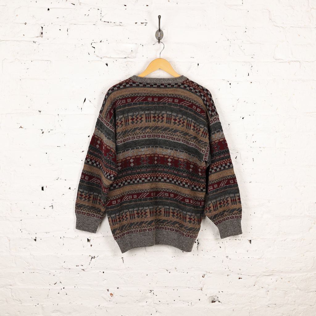 90s Pattern Knit Jumper - Grey - L