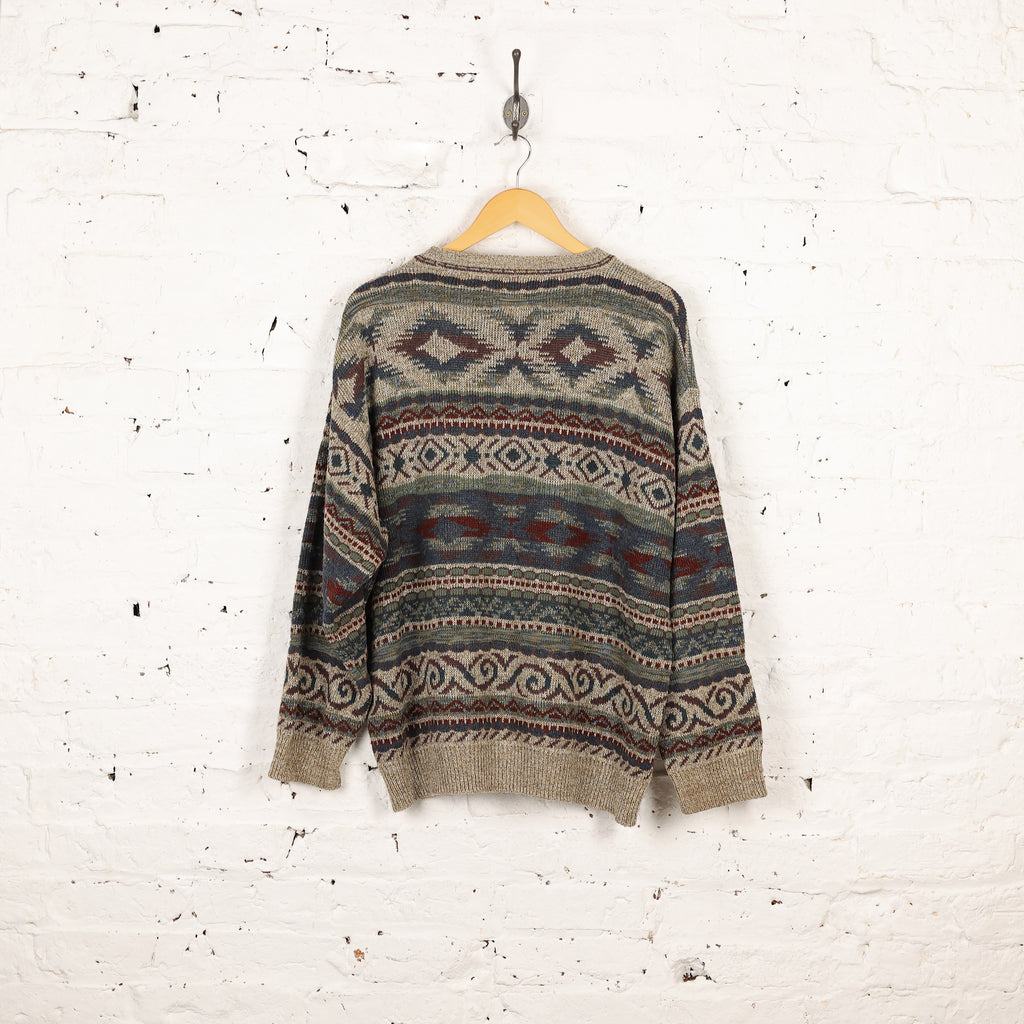 90s Pattern Knit Jumper - Beige/Green - XL