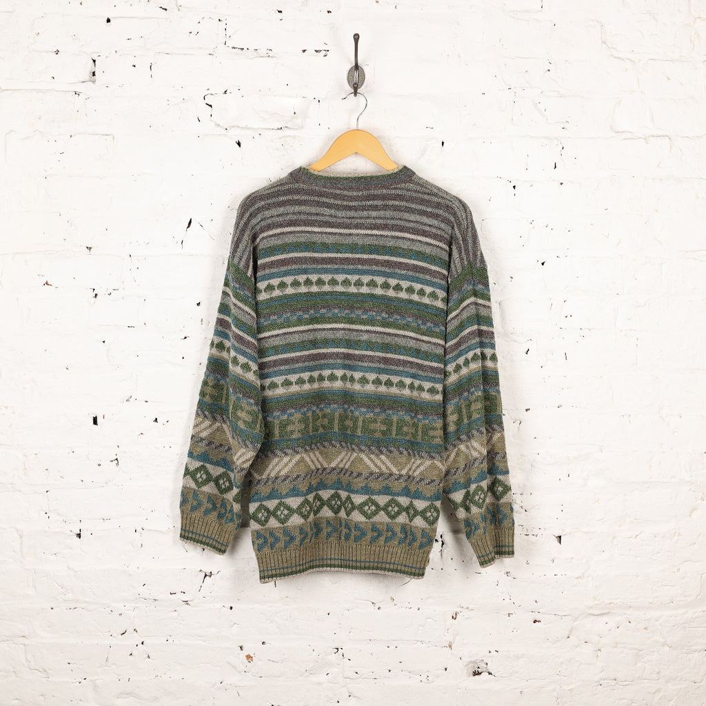 90s Pattern Knit Striped Jumper - Green - XL