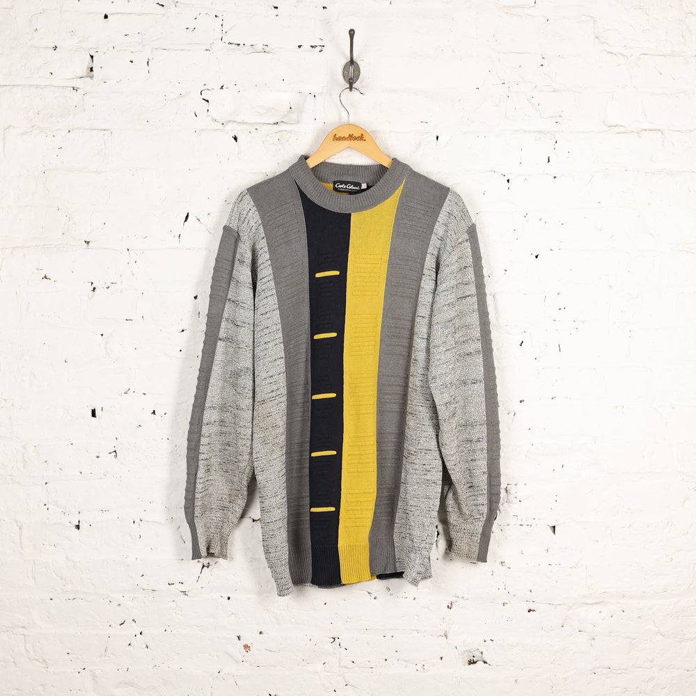 Carlo Colucci Pattern Texture Knit Jumper - Grey - L