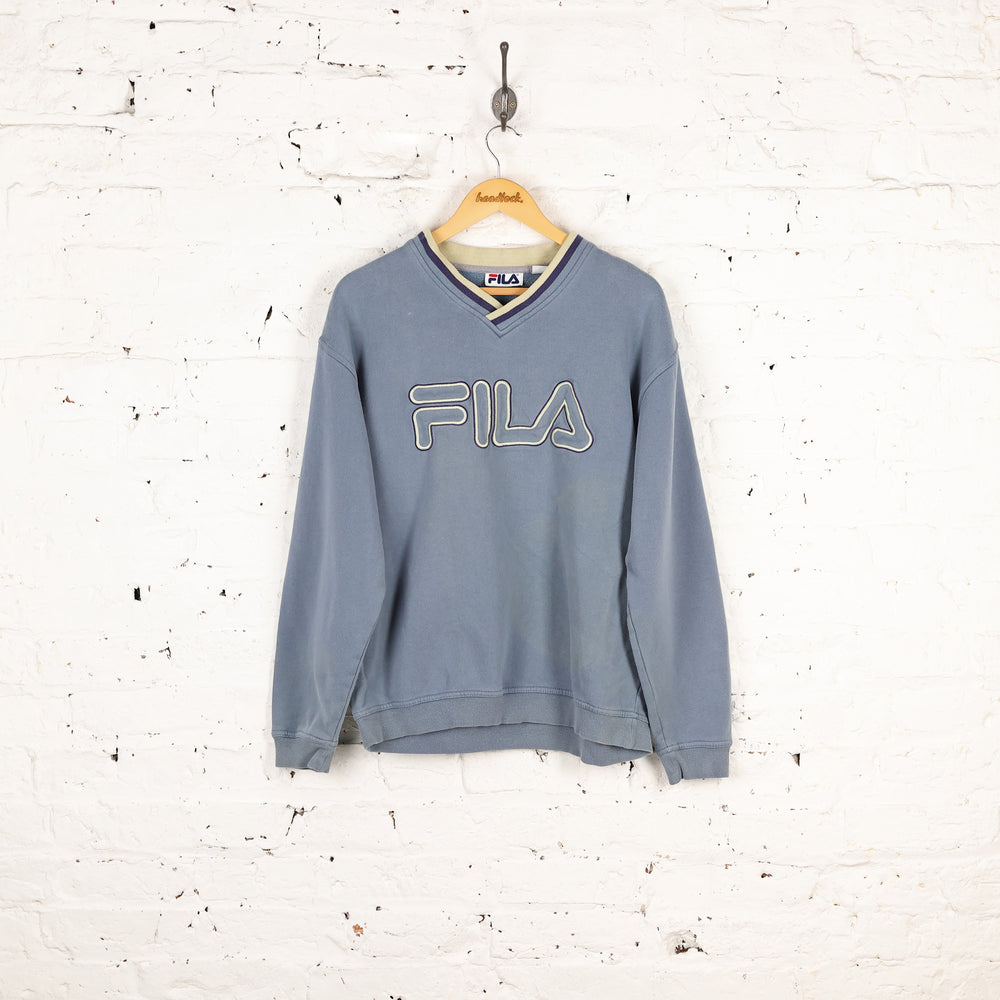 Fila V Neck 90s Sweatshirt - Blue - M