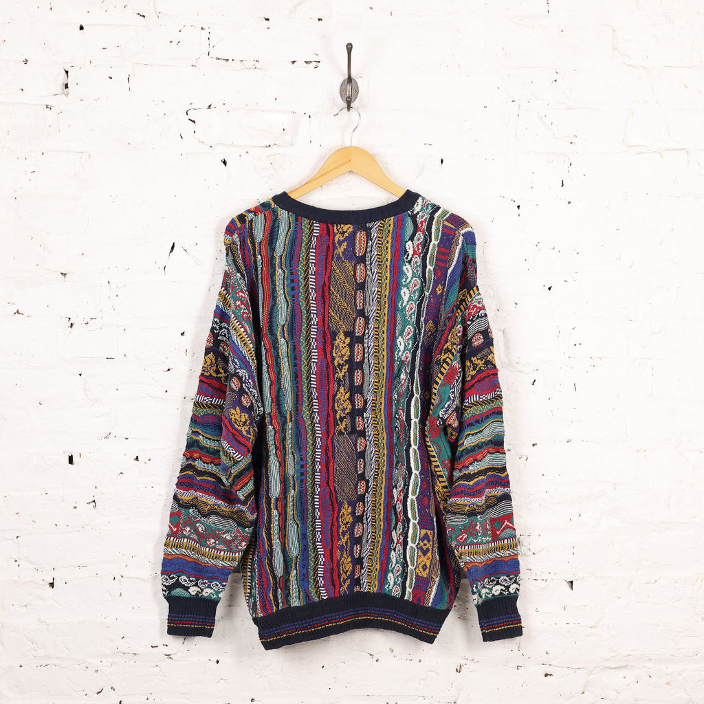 Cotton Traders Texture Knit Pattern Jumper - Green/Blue/Red - XL