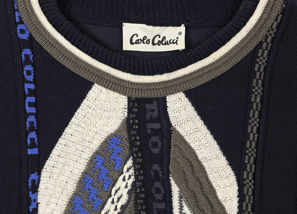 Carlo Colucci Texture Knit Jumper - Blue - XL