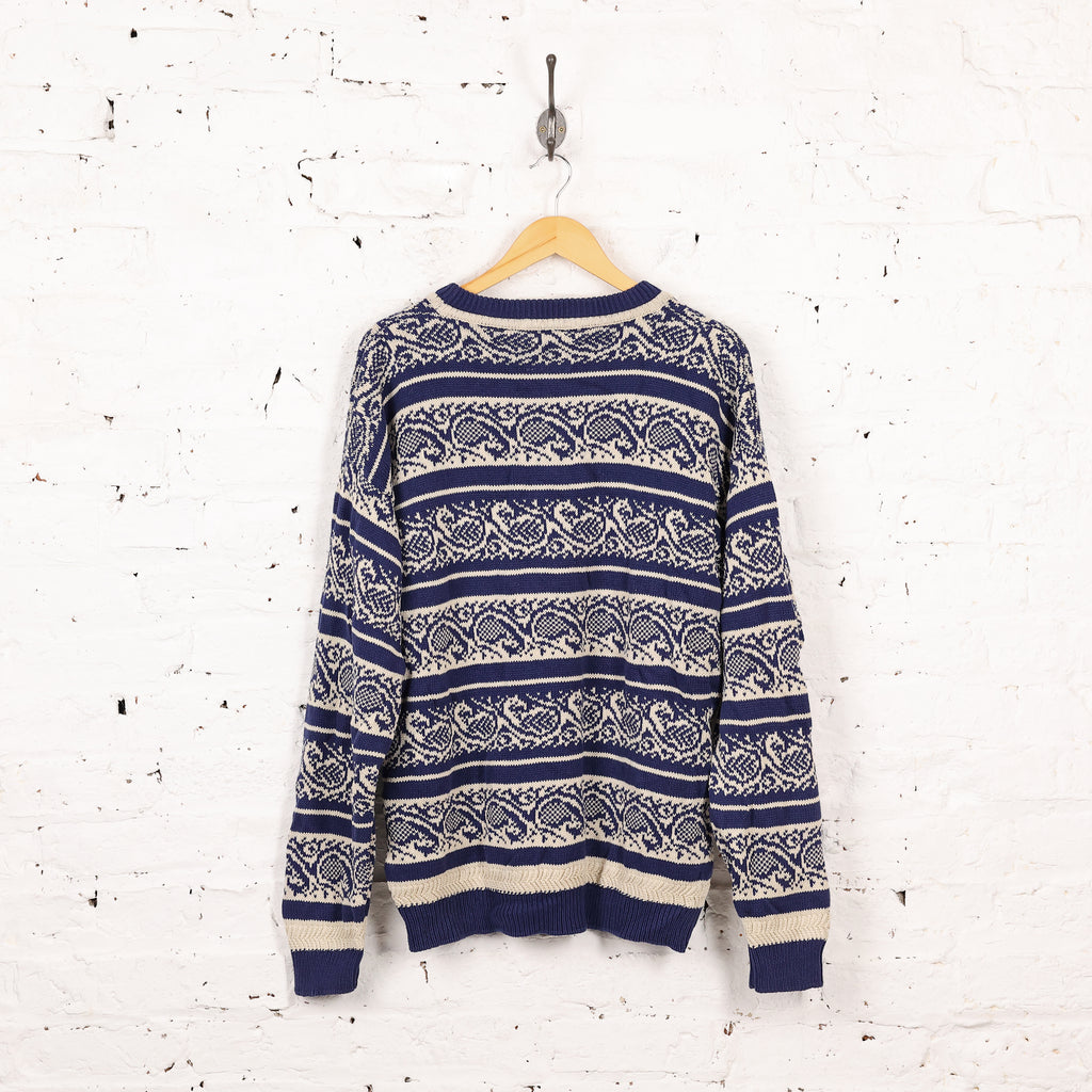 90s Pattern Knit Jumper - Blue - XL