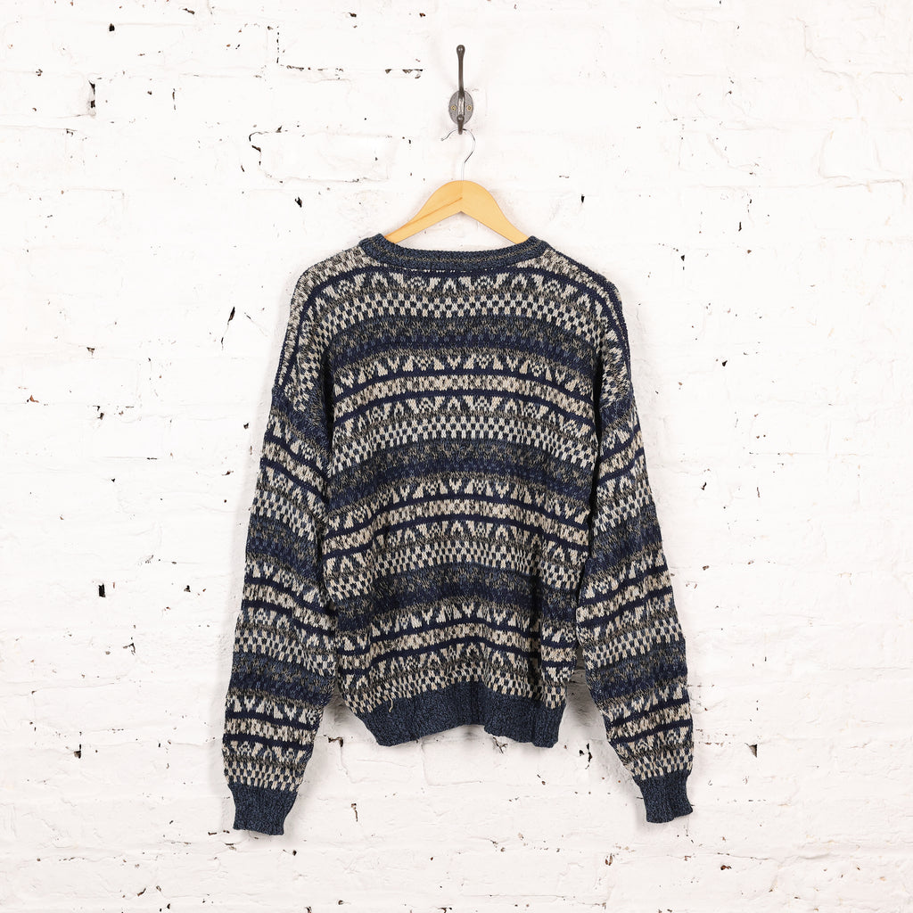 90s Pattern Knit Jumper - Blue - L