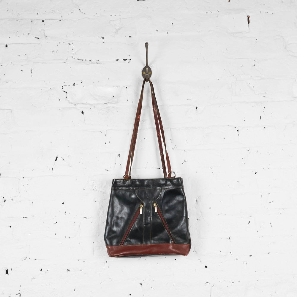 Vintage Leather Backpack/Handbag - Black/Brown - One Size - Headlock