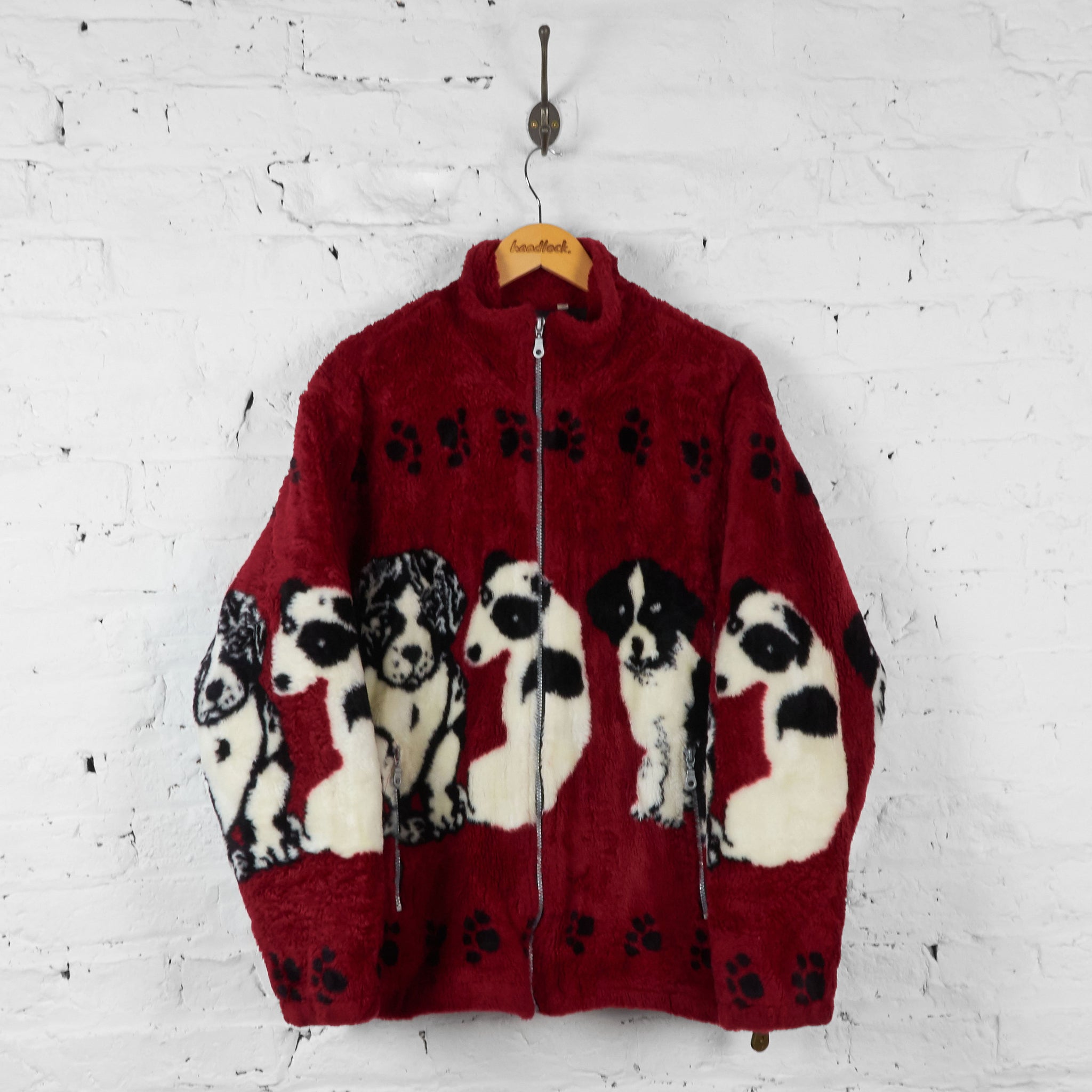 Dogs Patterned Fleece Jacket Red L Headlock