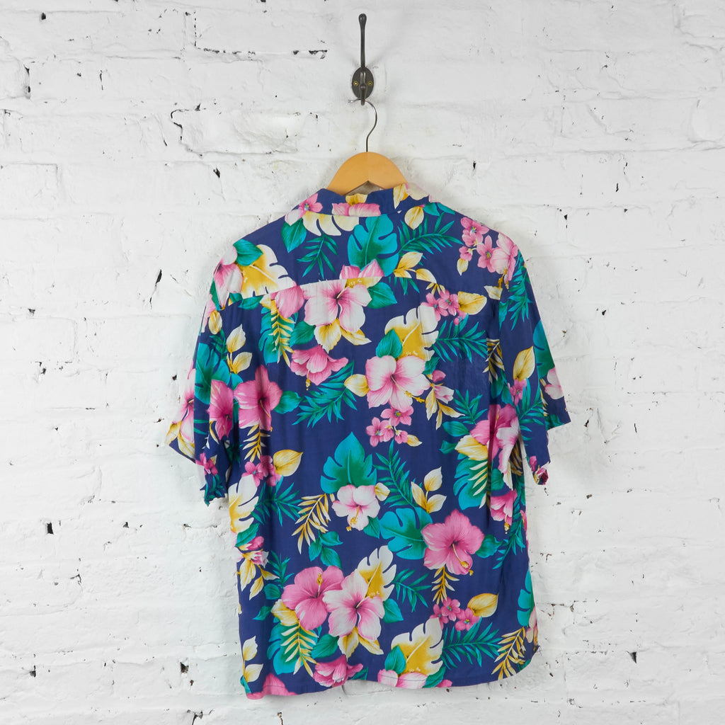 Floral Hawaiian Print Shirt - Blue - L - Headlock