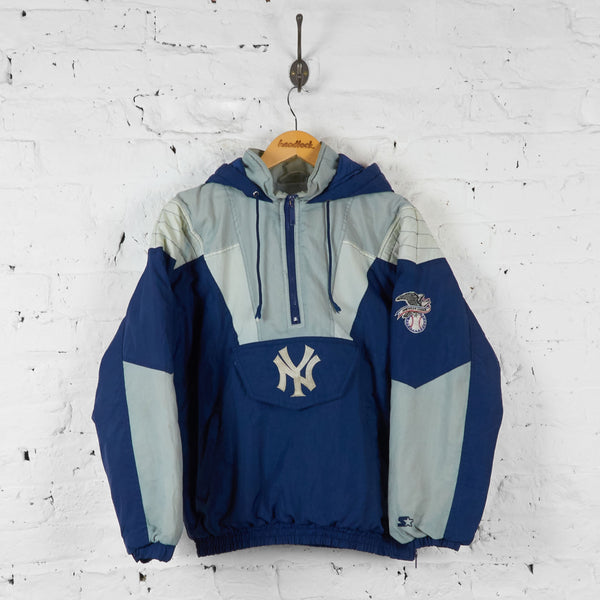 90's NY YANKEES Baseball Jacket USA製 NY Yankees 90s Vintage Blue Satin MLB Bomber Jacket