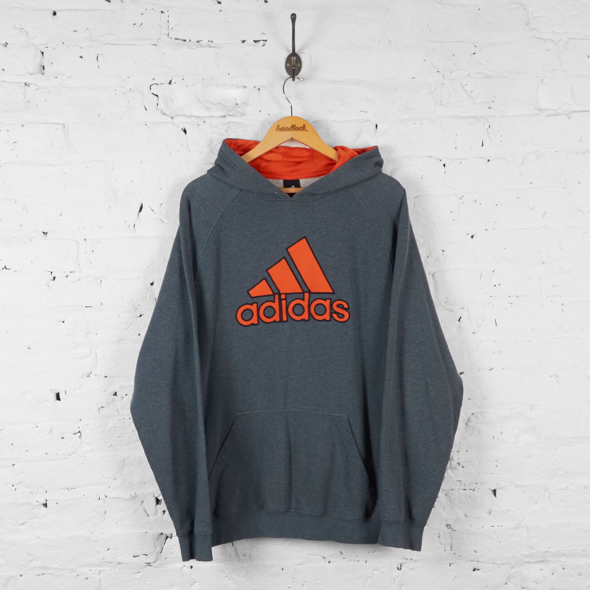 Vintage Adidas Hoodie Grey Orange L Headlock