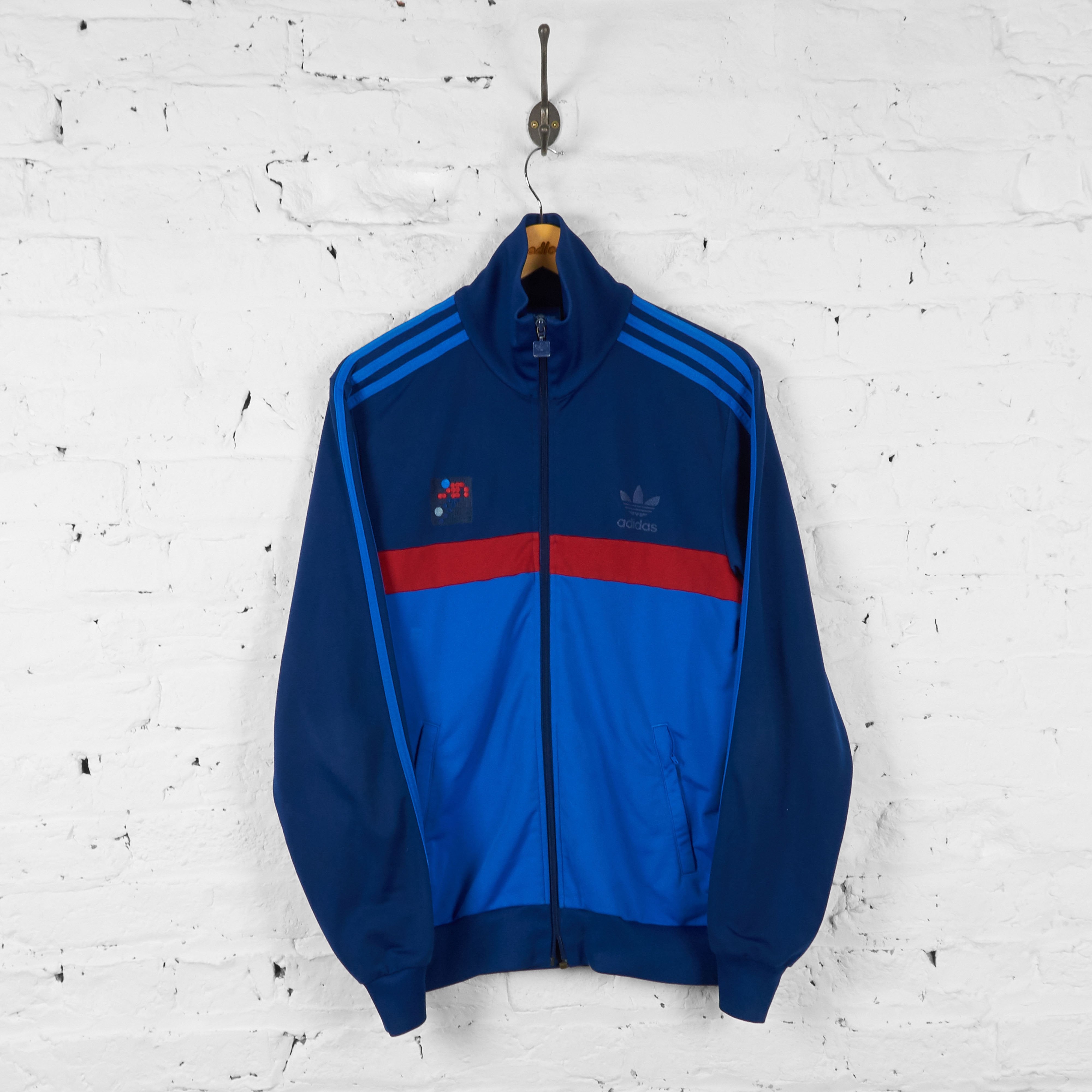 Blue and hot sale red adidas tracksuit