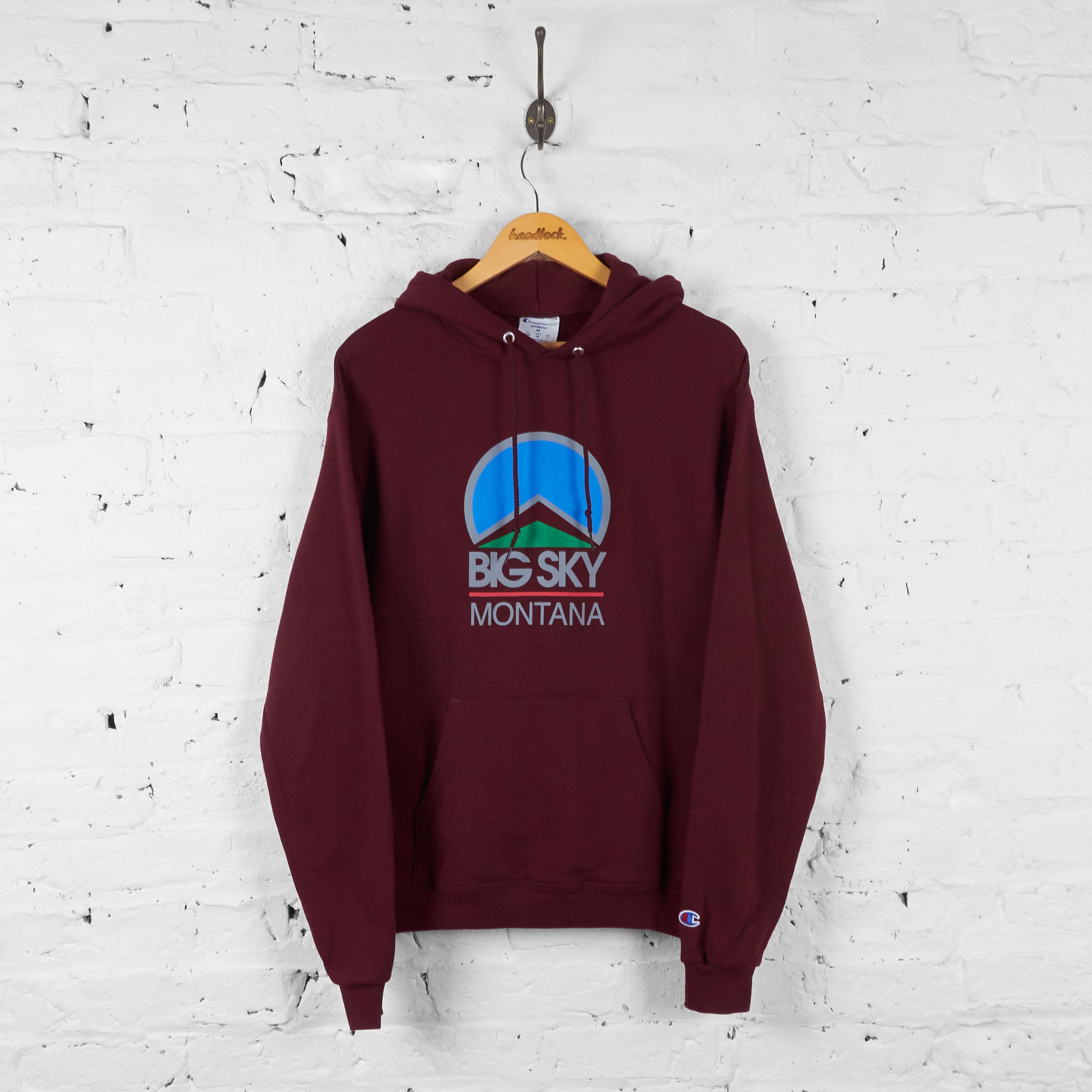 Vintage Champion Big Sky Montana Hoodie Burgundy M Headlock
