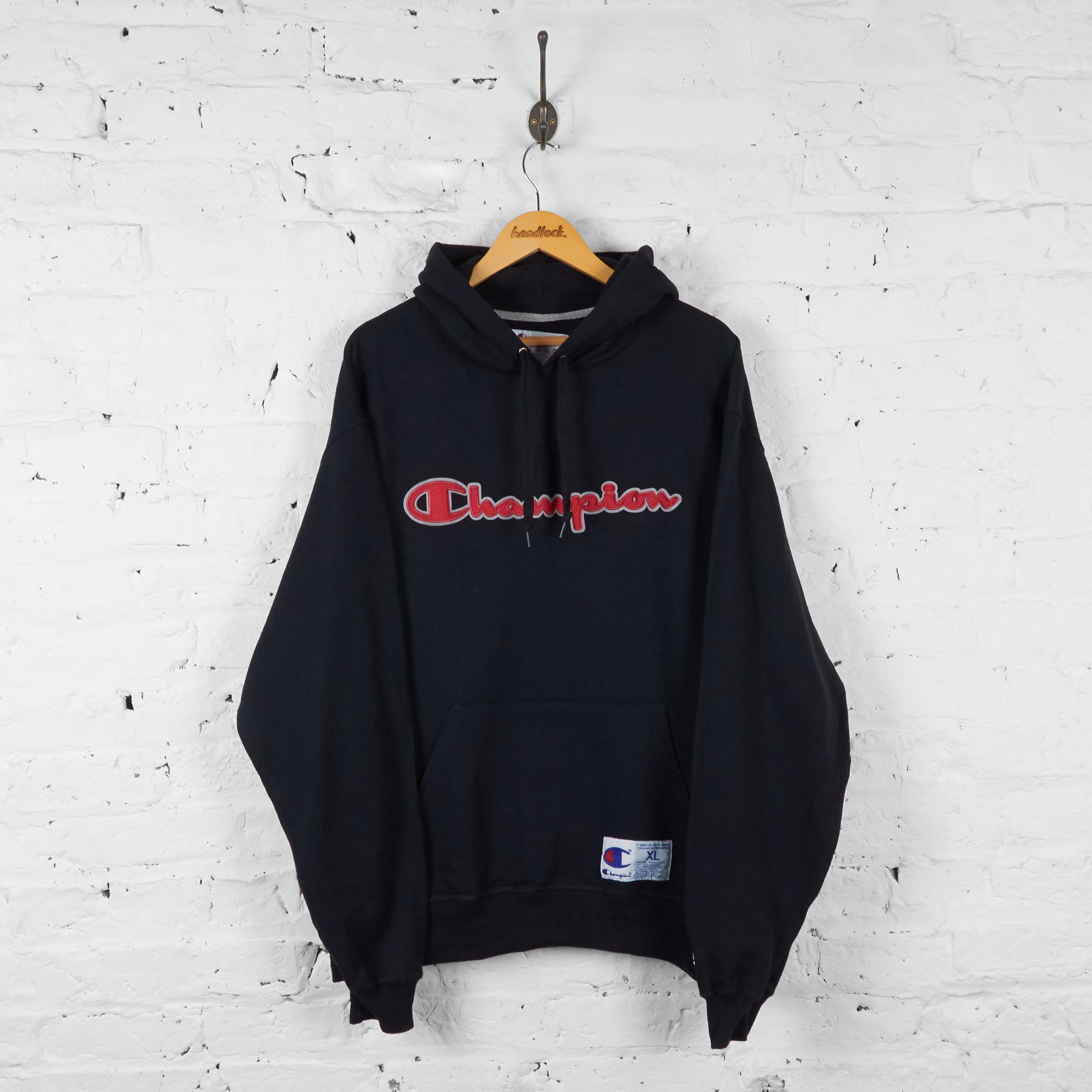 Champion hoodie black and red best sale